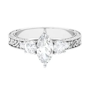 Certified Zircon Three Stone Engraved Band Ring