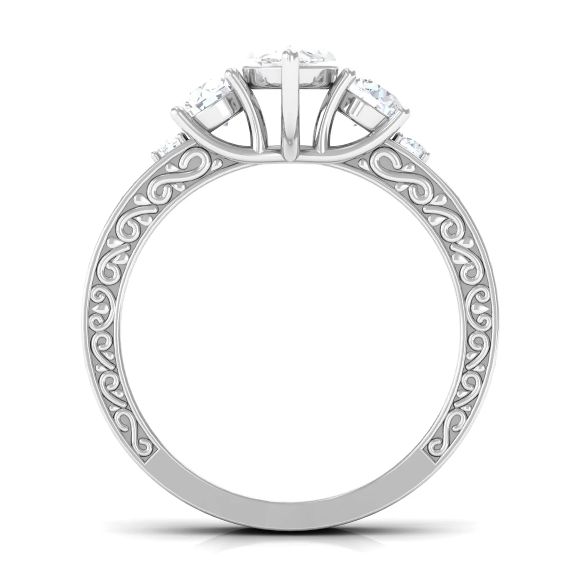 Certified Zircon Three Stone Engraved Band Ring