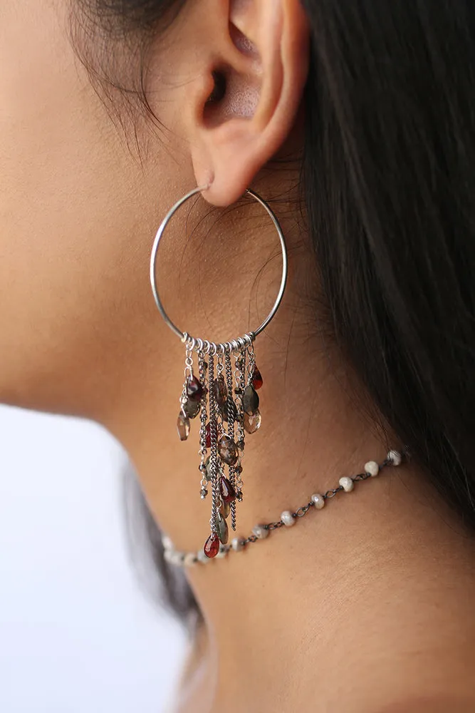 Chan Luu Garnet Mix Cluster Hoop Earrings