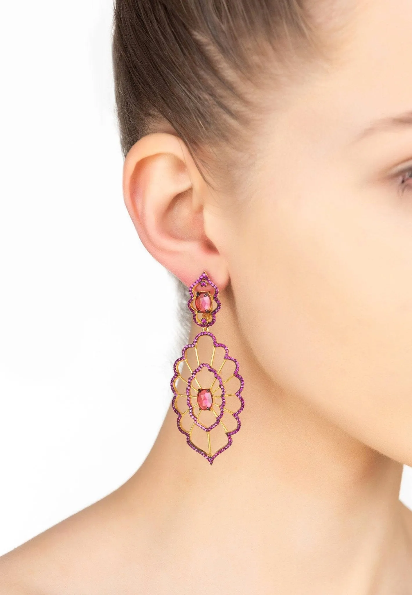 Countessa Earrings Ruby Pink Gold