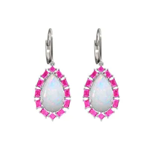 Created Opal and Created Pink Sapphire Earrings in Silver