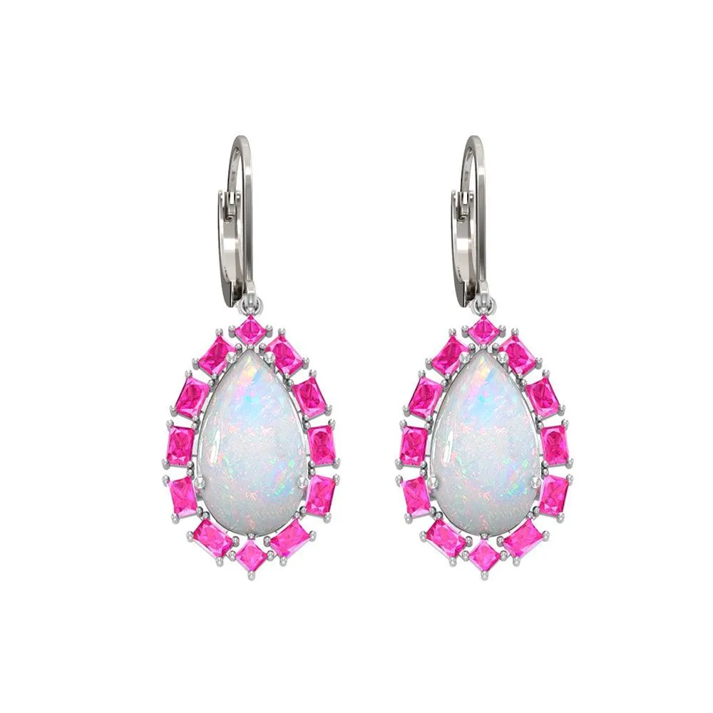 Created Opal and Created Pink Sapphire Earrings in Silver