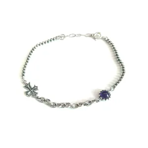 Cross silver bracelet with  big Amethyst crystal