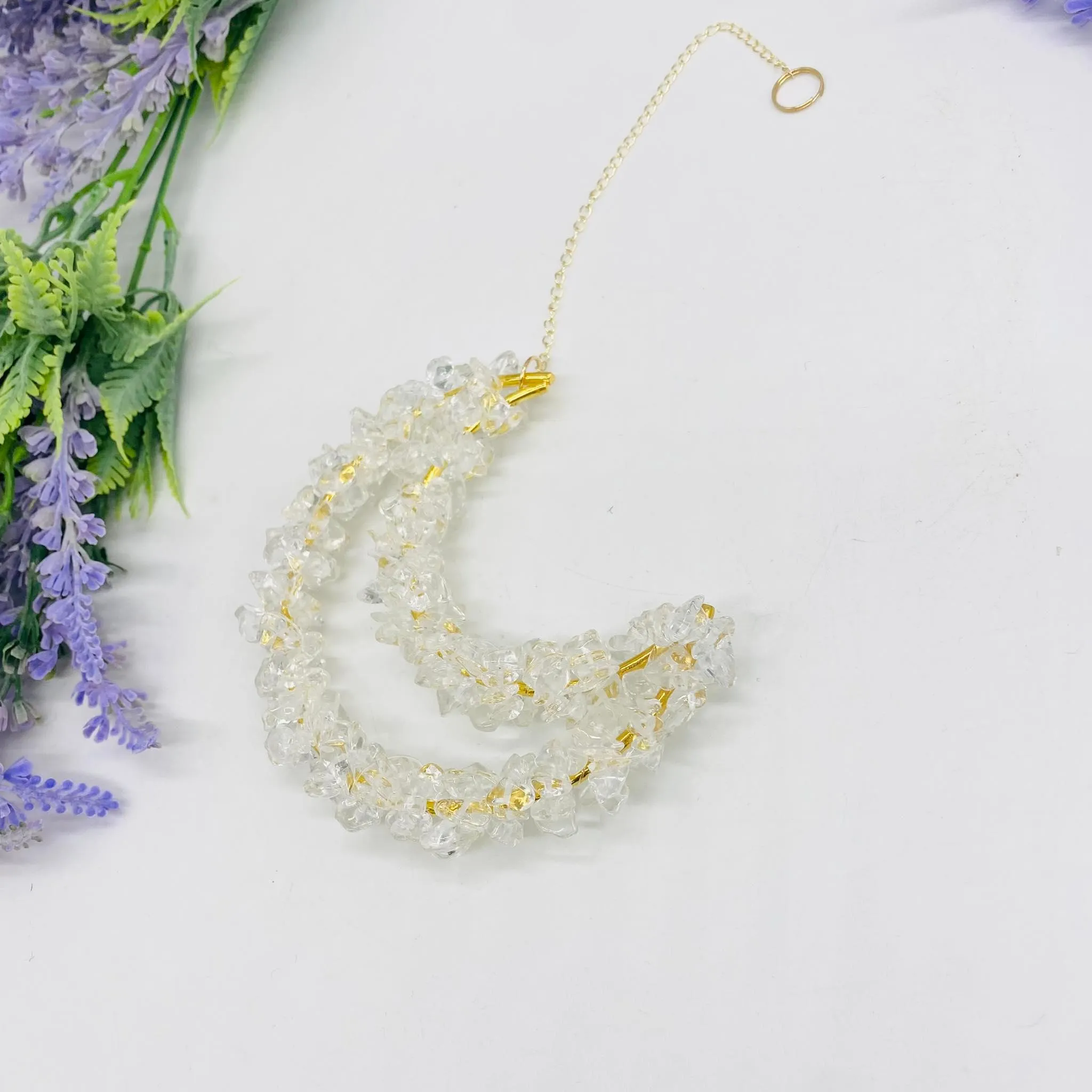 Crystal Suncatcher, Quartz Moon Hanging , Crystal Decor, Crescent Moon Crystal Hanging, Handmade Window Hanging, Feng Shui Decor