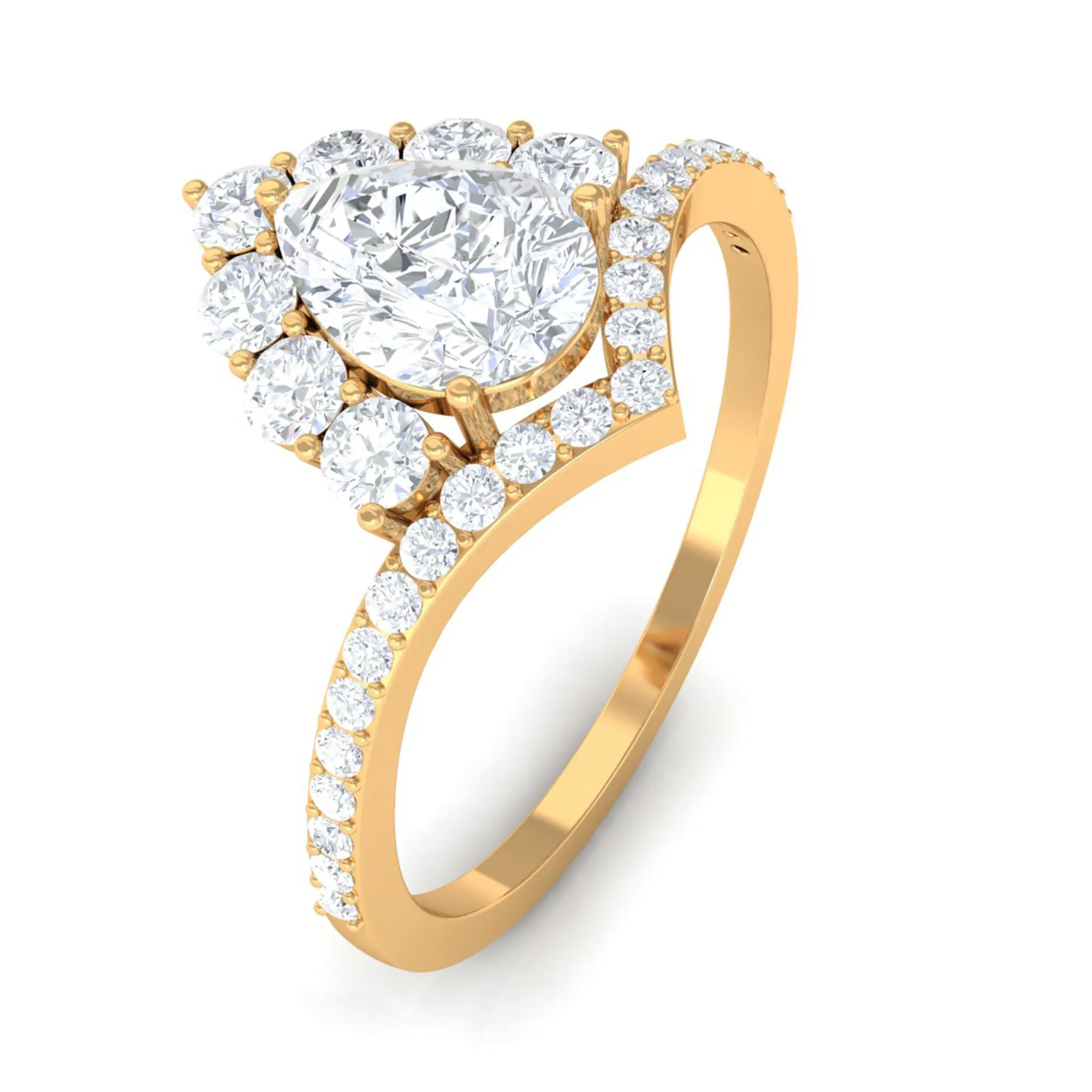 Cubic Zirconia Crown Engagement Ring in Gold