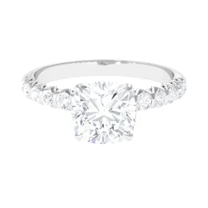 Cushion Cut Zircon Engagement Ring with Side Stones