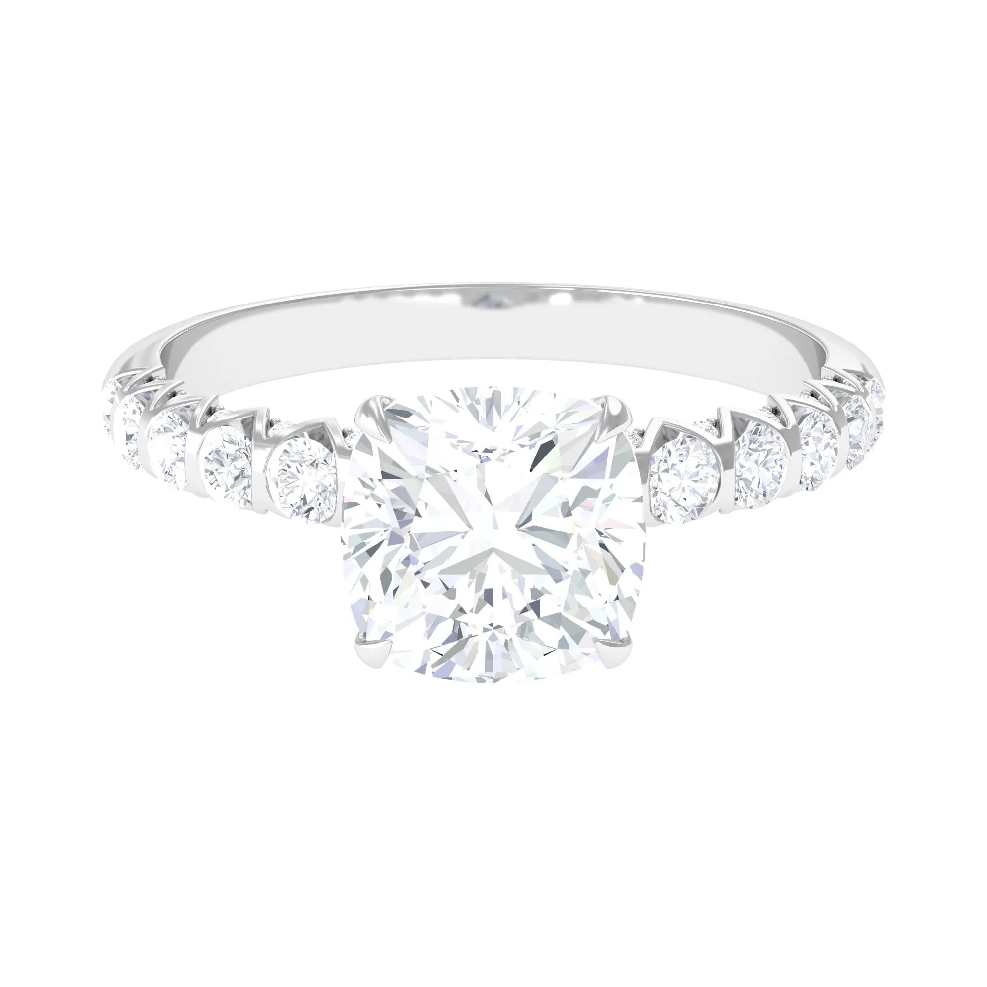Cushion Cut Zircon Engagement Ring with Side Stones