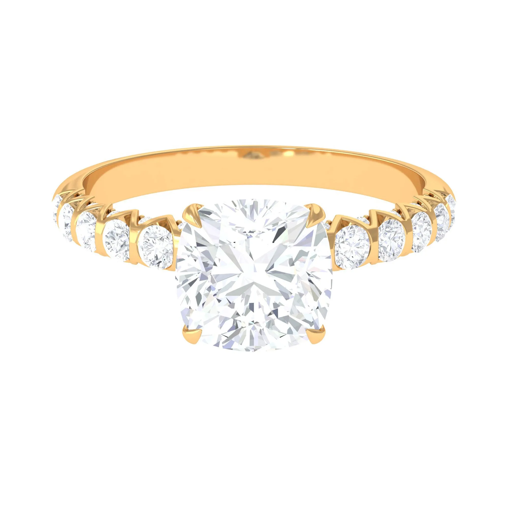 Cushion Cut Zircon Engagement Ring with Side Stones