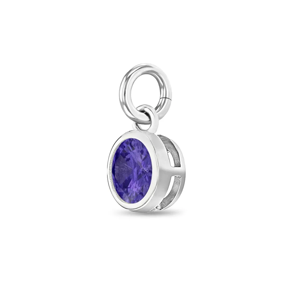 CZ Birthstone Charm February – Amethyst Kids / Children's / Girls for Charm Bracelet - Sterling Silver
