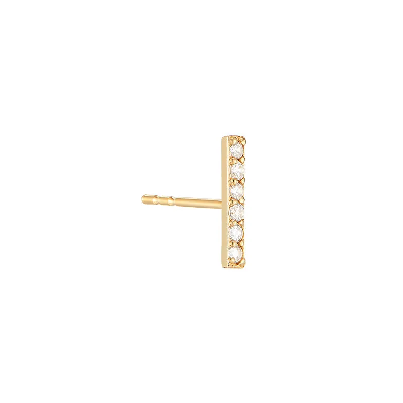 CZ Pave Bar Stud Earring- 14K Gold