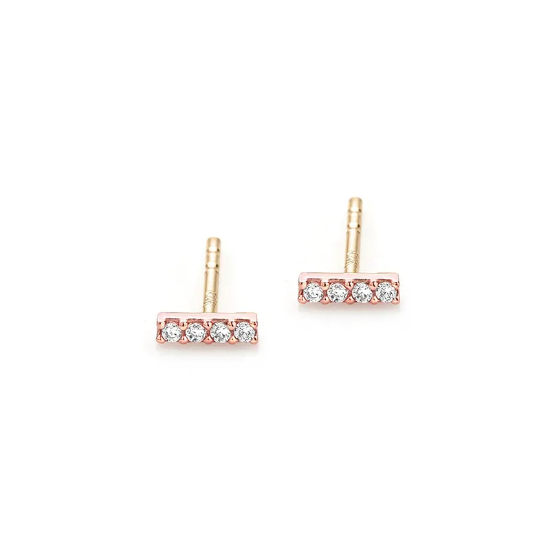 CZ Pave Bar Stud Earring- 14K Gold