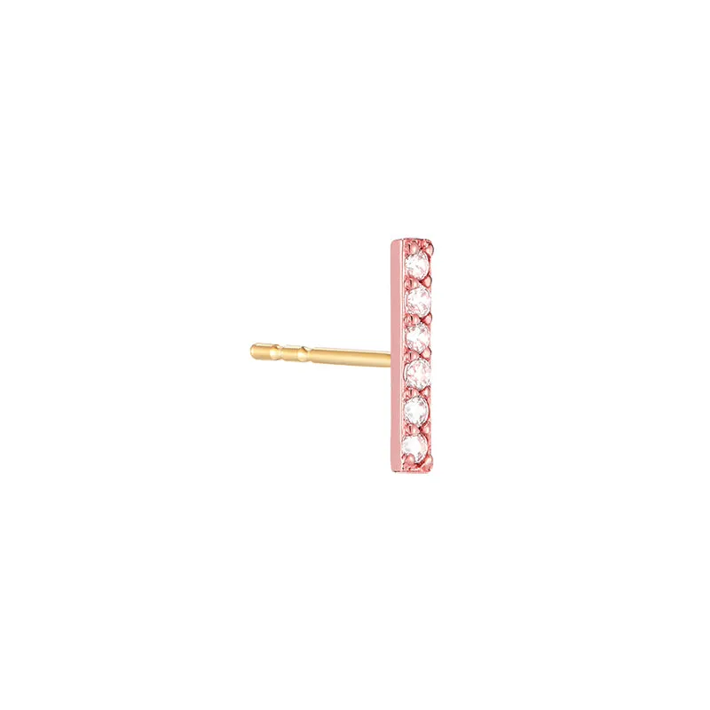CZ Pave Bar Stud Earring- 14K Gold