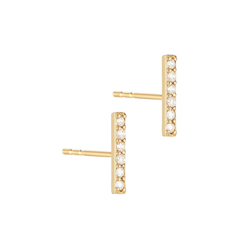 CZ Pave Bar Stud Earring- 14K Gold