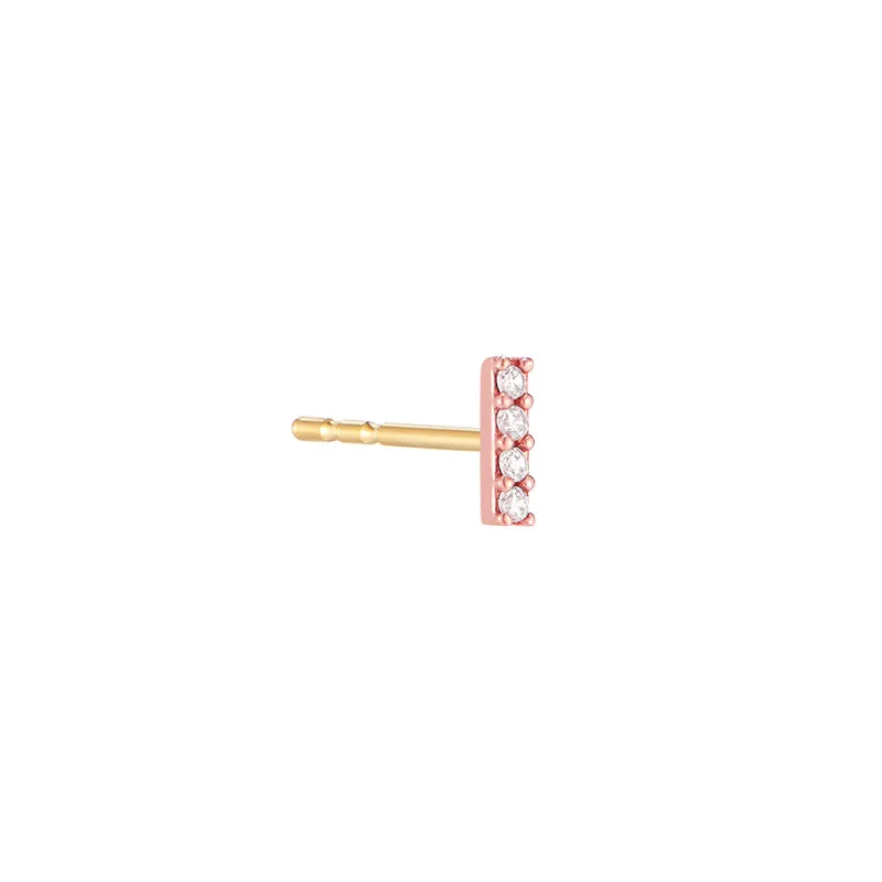 CZ Pave Bar Stud Earring- 14K Gold