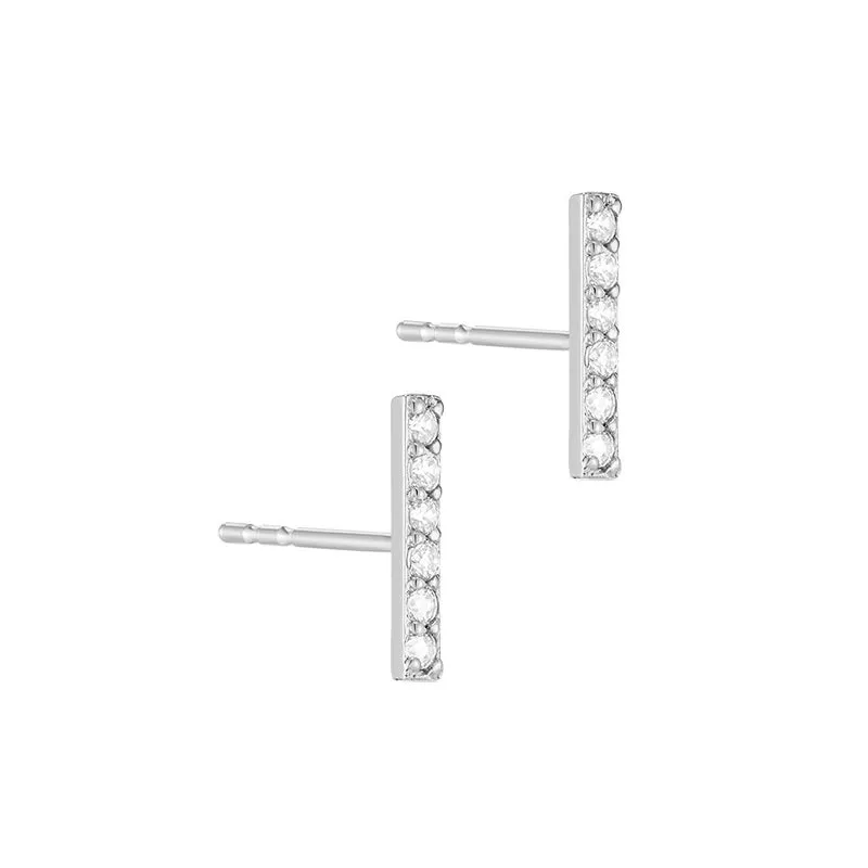 CZ Pave Bar Stud Earring- 14K Gold