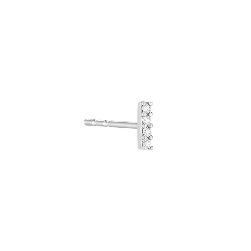 CZ Pave Bar Stud Earring- 14K Gold