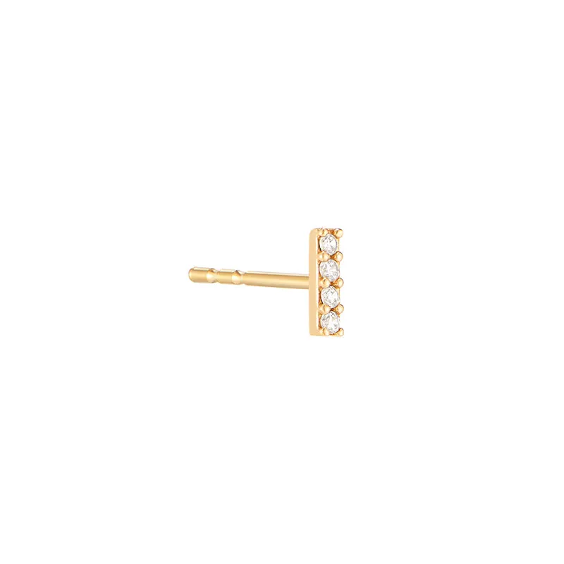 CZ Pave Bar Stud Earring- 14K Gold