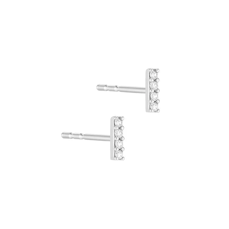 CZ Pave Bar Stud Earring- 14K Gold