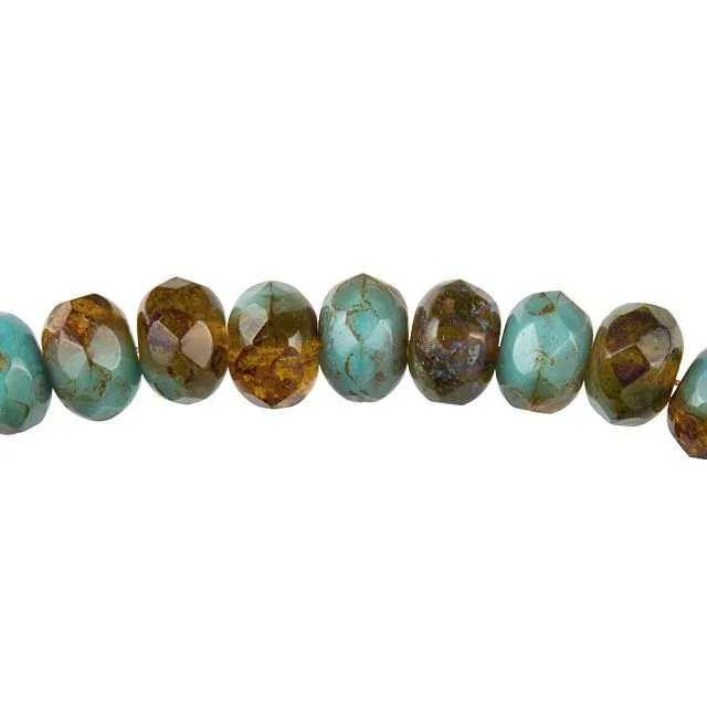 Czech Glass 9mm Opaque Blue and Transparent Amber with Picasso Roundel Bead Strand by Raven's Journey