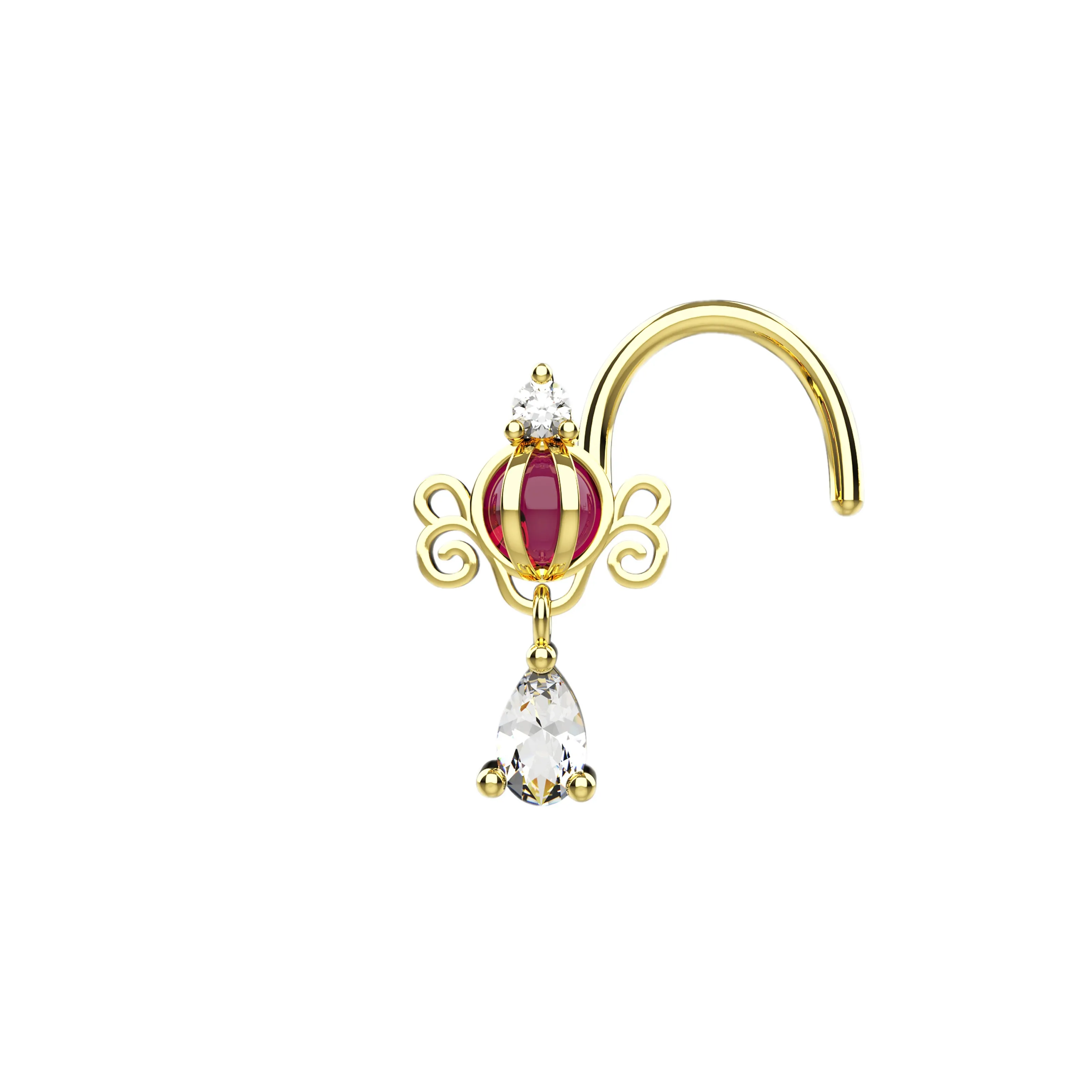 Dangle Gold Nose Stud | 18K Plated Drop Nose Ring