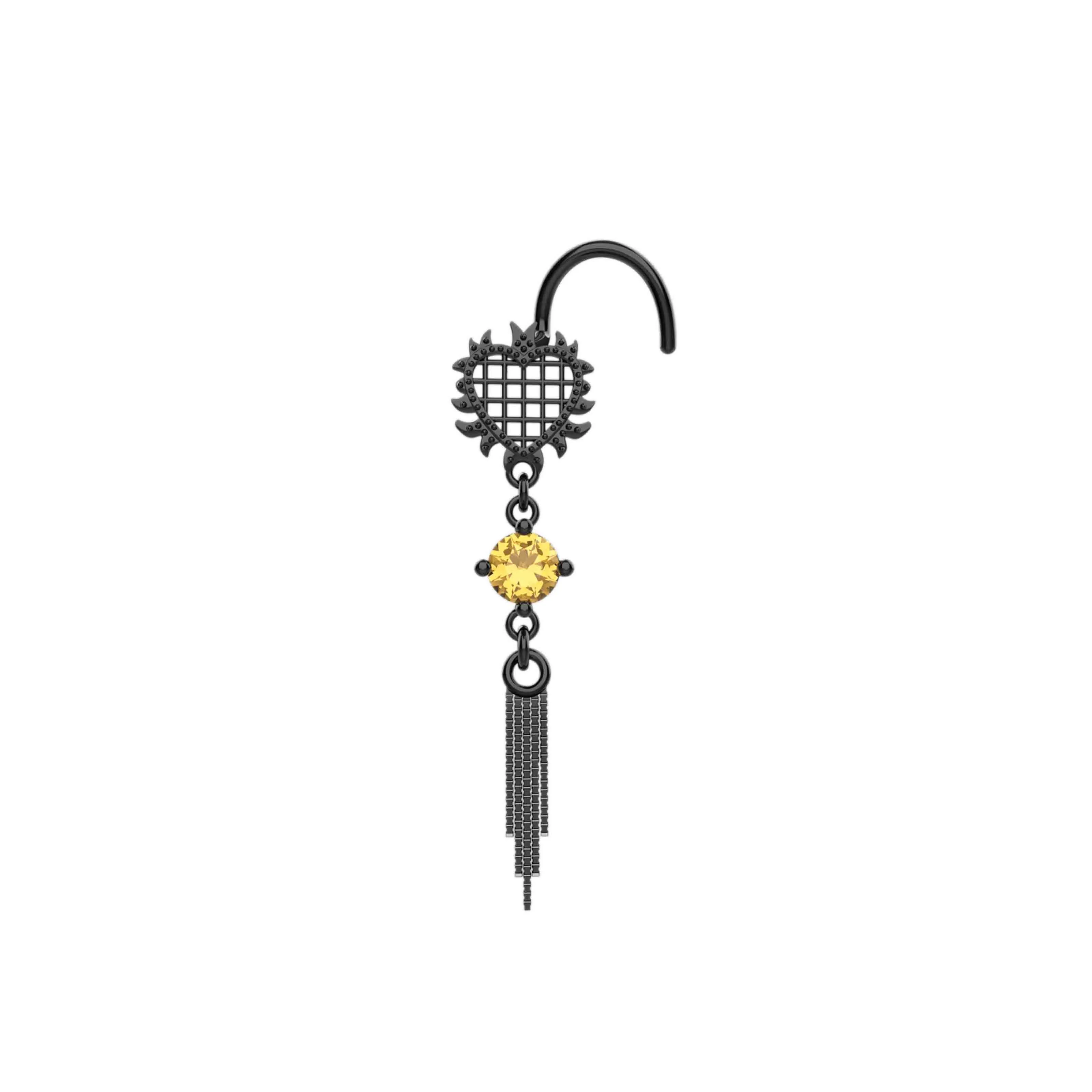 Dangle Heart Chain Nose Ring | Champagne Stone Nose Stud