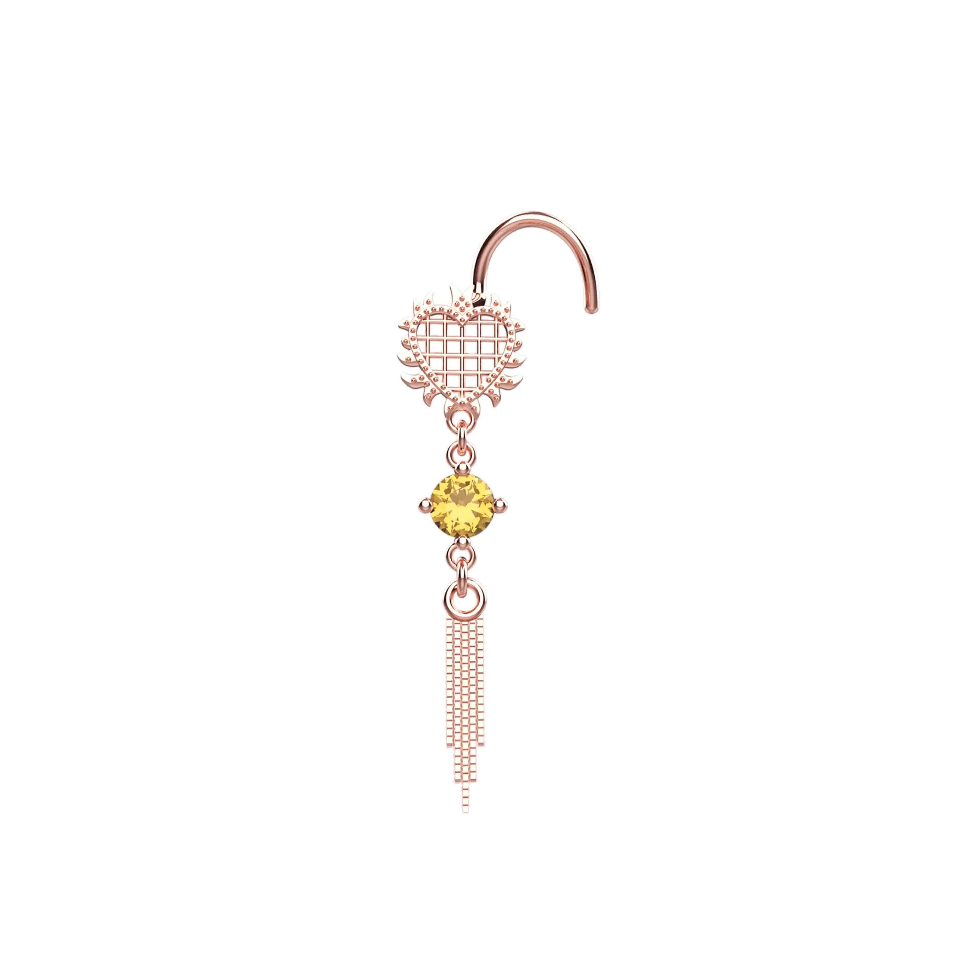 Dangle Heart Chain Nose Ring | Champagne Stone Nose Stud