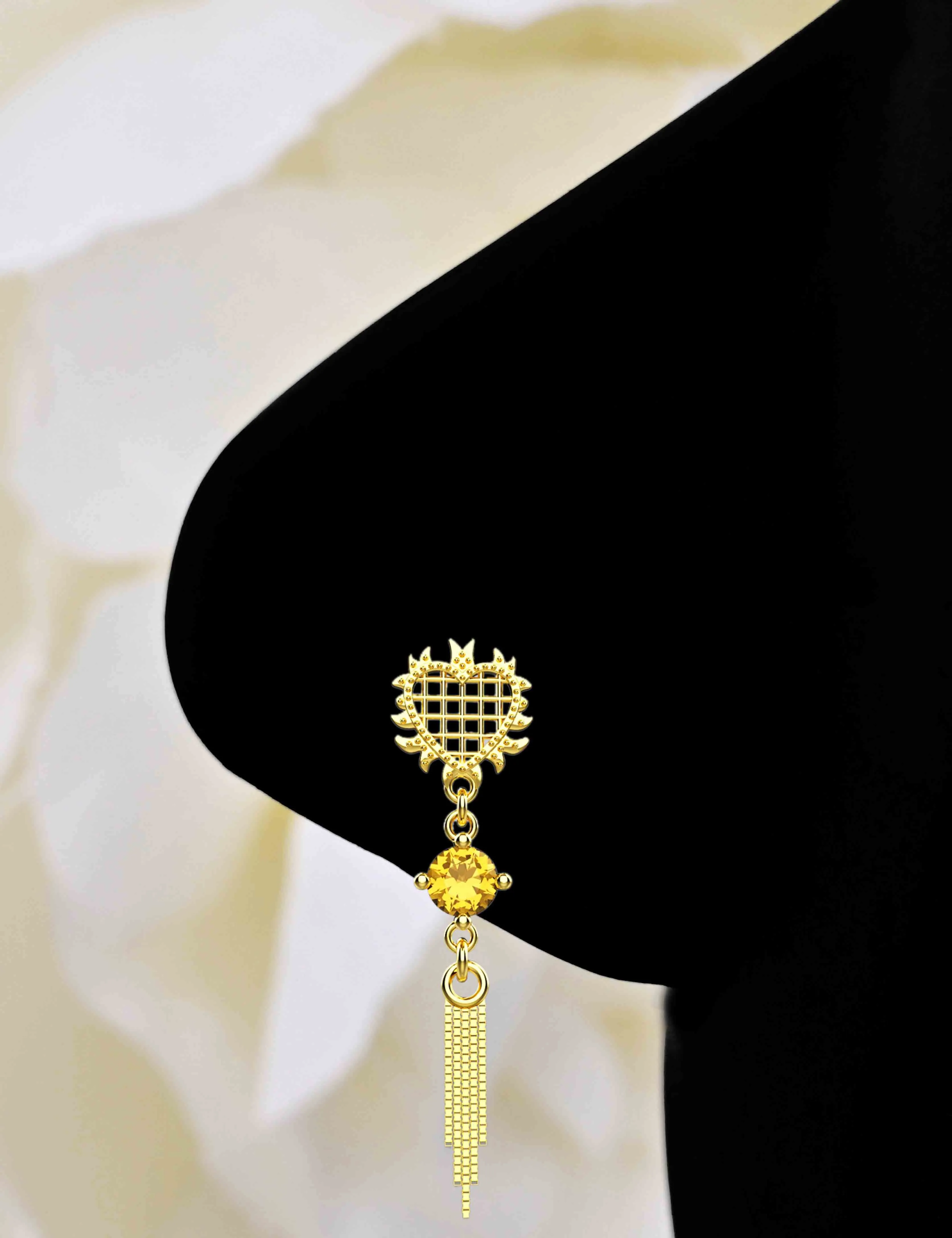 Dangle Heart Chain Nose Ring | Champagne Stone Nose Stud