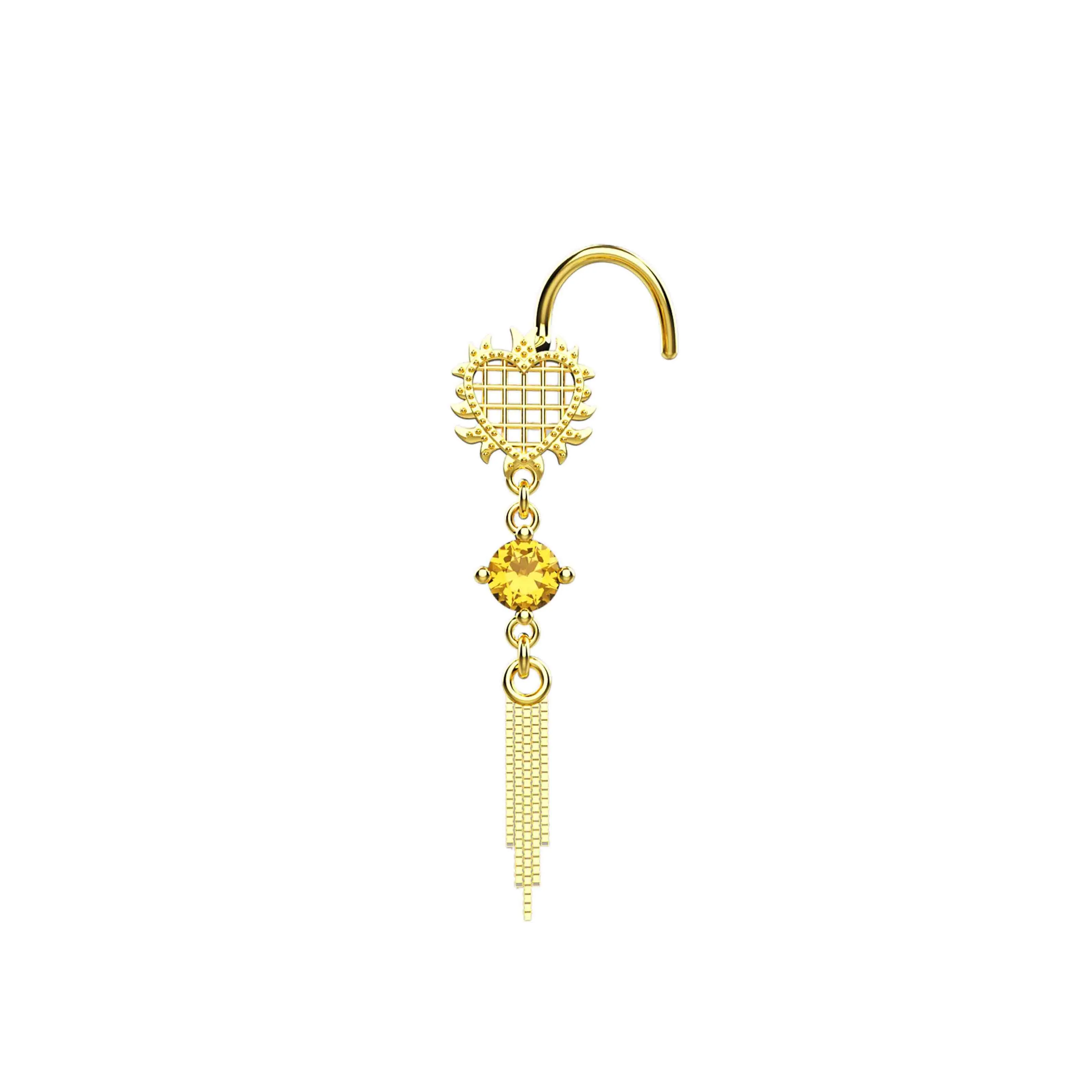 Dangle Heart Chain Nose Ring | Champagne Stone Nose Stud