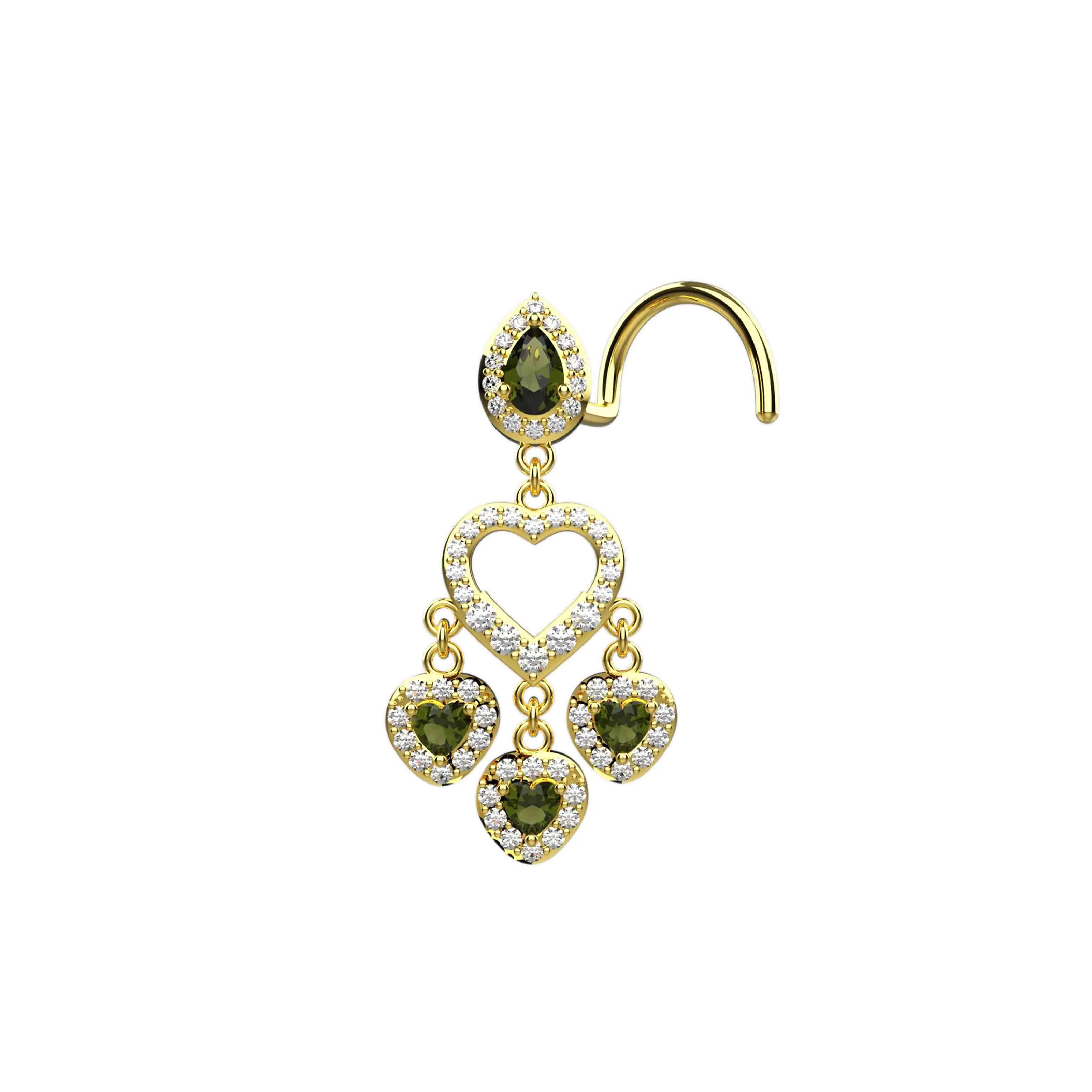 dangle heart nose ring – Indian nose stud for piercing jewelry