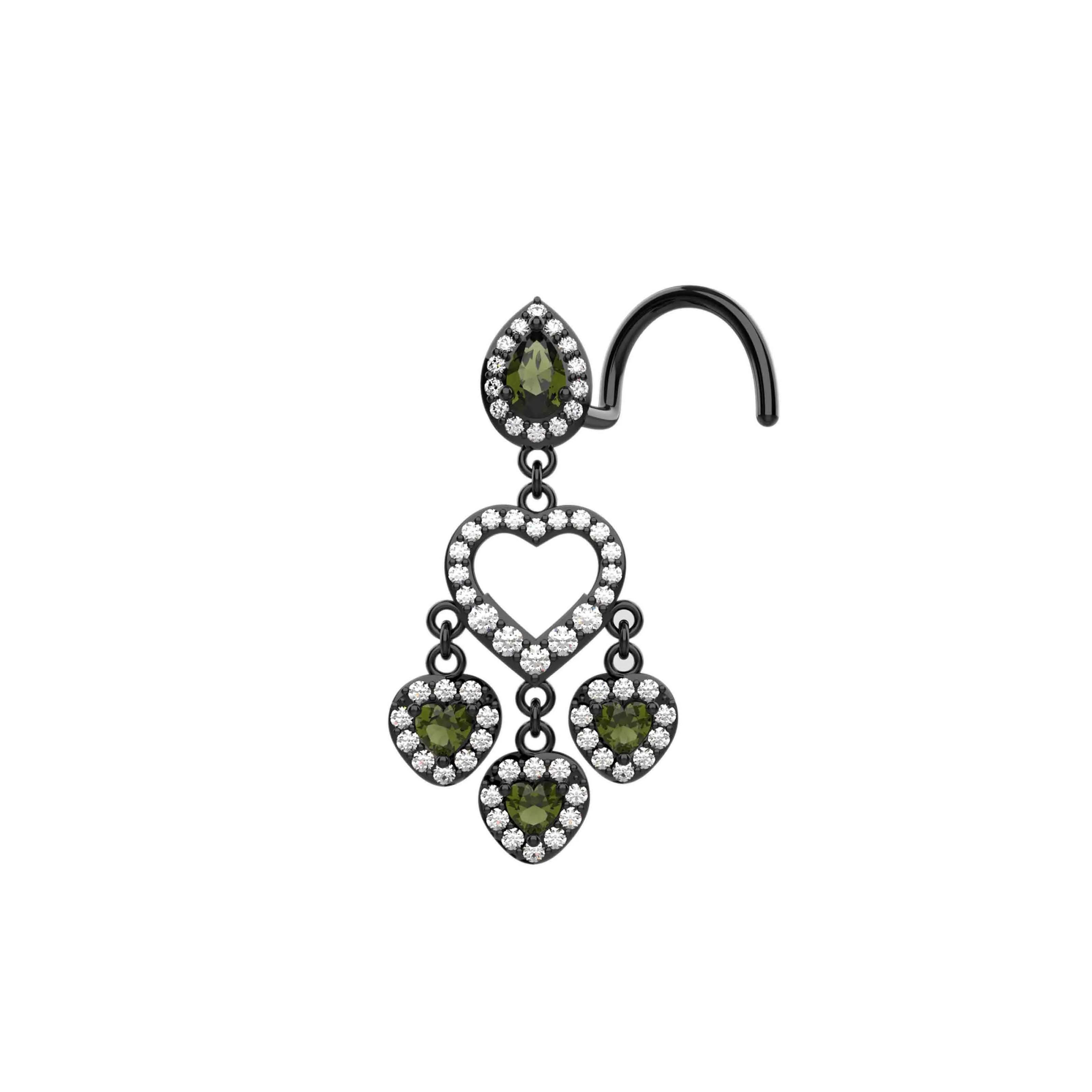 dangle heart nose ring – Indian nose stud for piercing jewelry