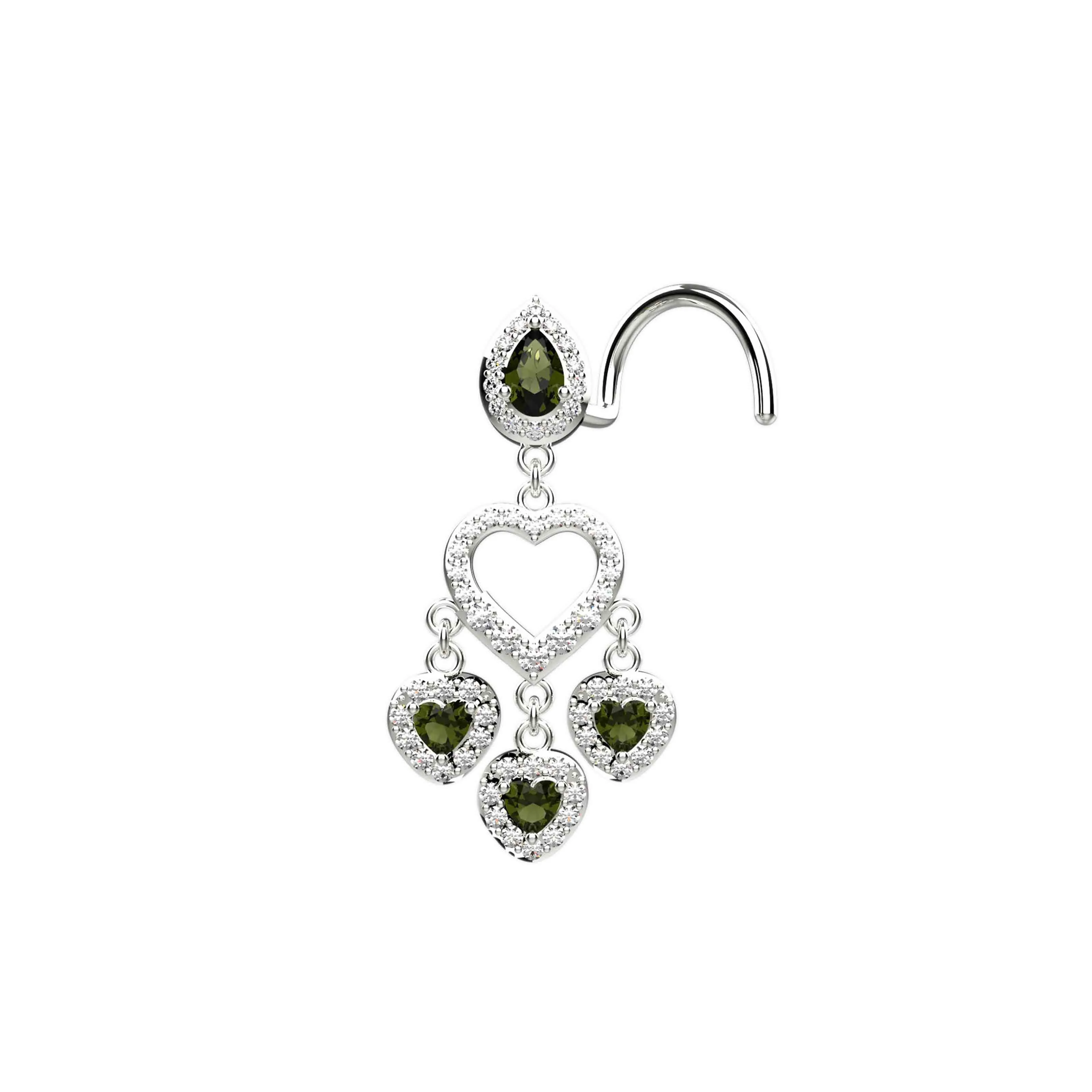 dangle heart nose ring – Indian nose stud for piercing jewelry