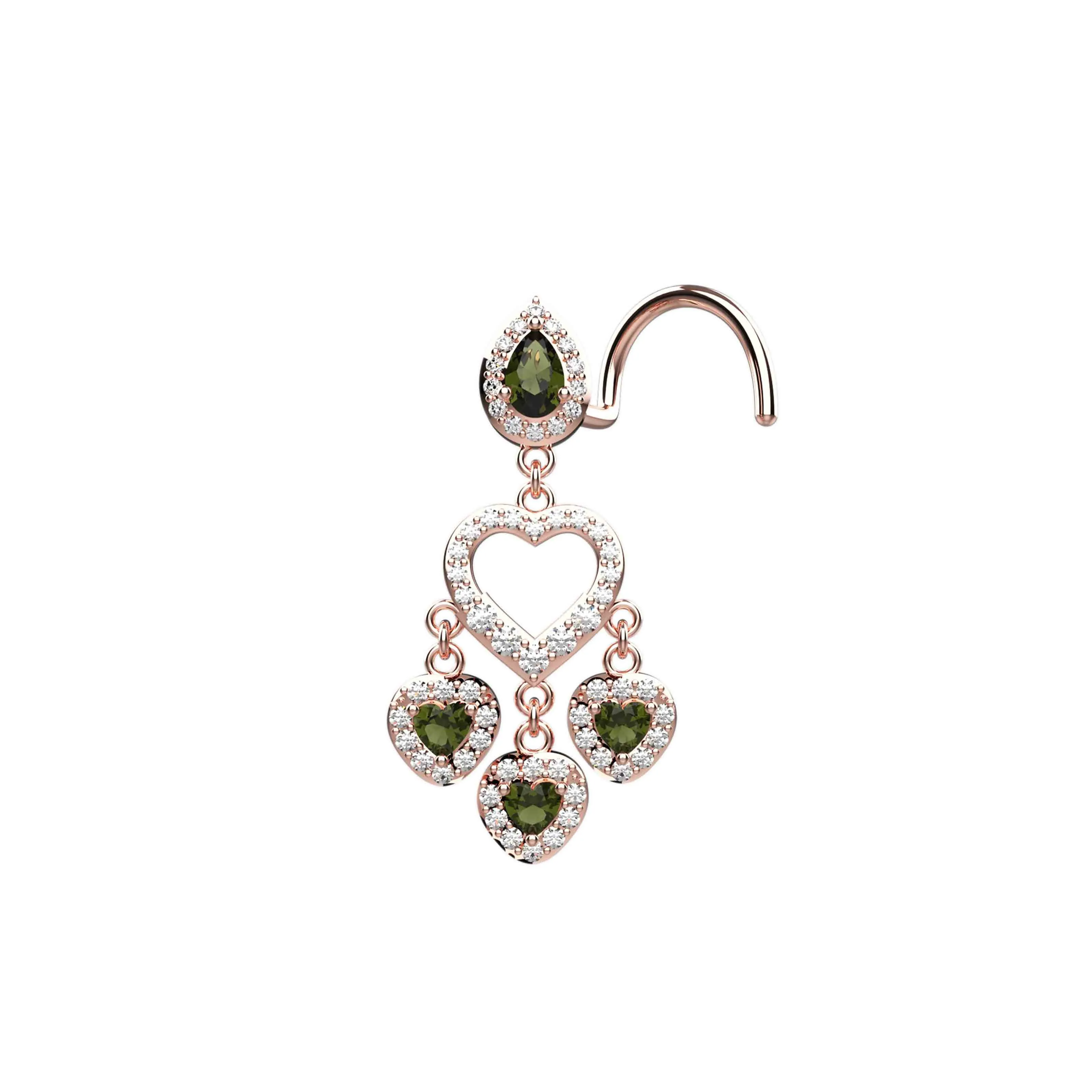 dangle heart nose ring – Indian nose stud for piercing jewelry