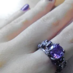 'Deathly Duo' gunmetal black tone purple stone ring