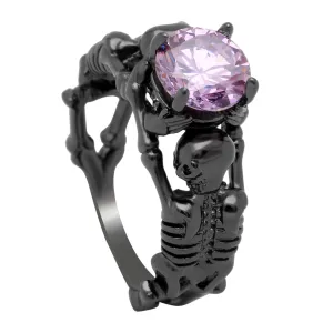 'Deathly Duo' gunmetal black tone purple stone ring