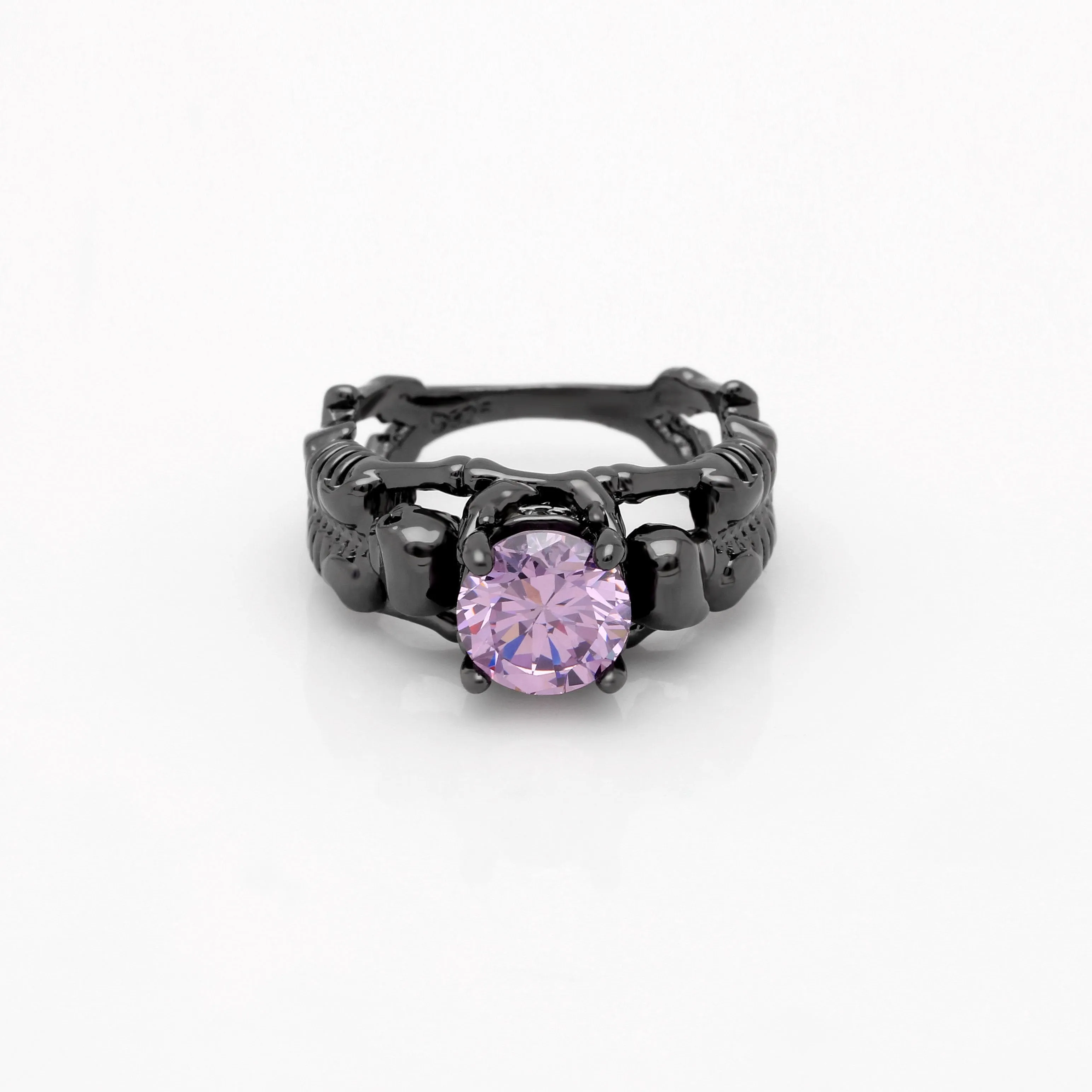 'Deathly Duo' gunmetal black tone purple stone ring