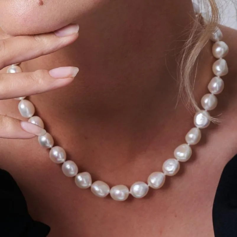 Decus large irregular cultured freshwater pearl necklace with sterling silver toggle clasp