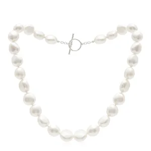 Decus large irregular cultured freshwater pearl necklace with sterling silver toggle clasp