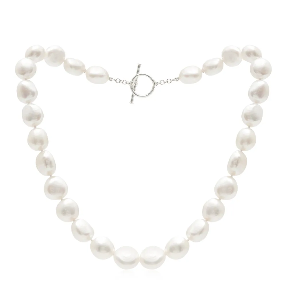 Decus large irregular cultured freshwater pearl necklace with sterling silver toggle clasp