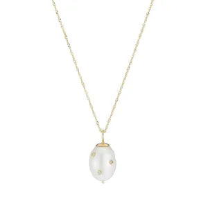 Diamond Baroque Pearl Drop Necklace