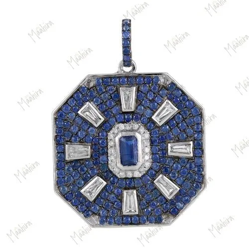 Diamond Blue Sapphire Octagon Pendant