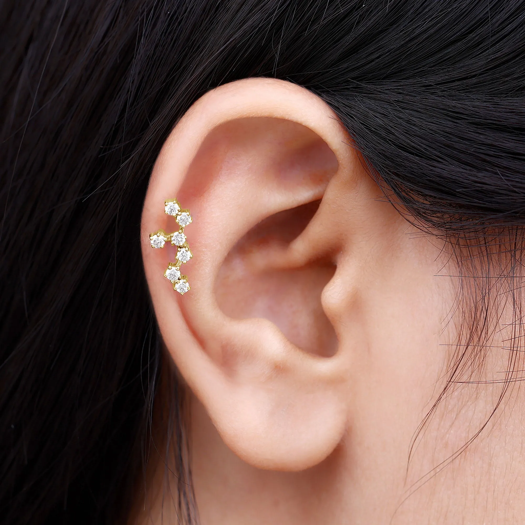 Diamond Leo Constellation Crawler Earring for Helix Piercing