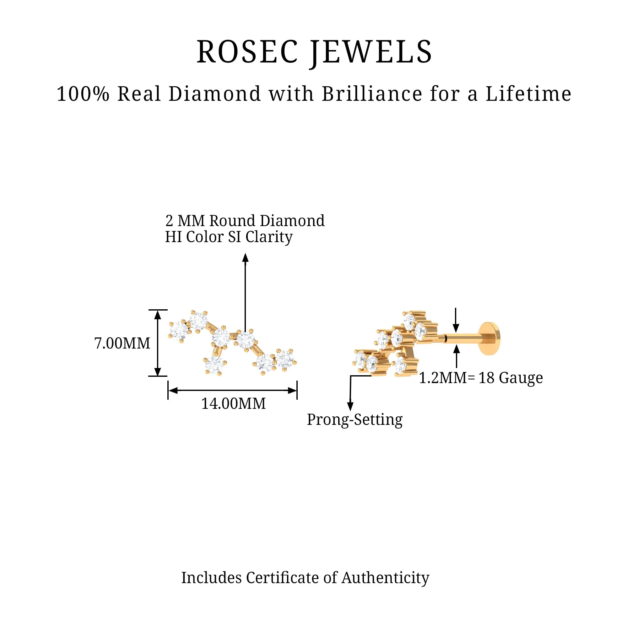 Diamond Leo Constellation Crawler Earring for Helix Piercing