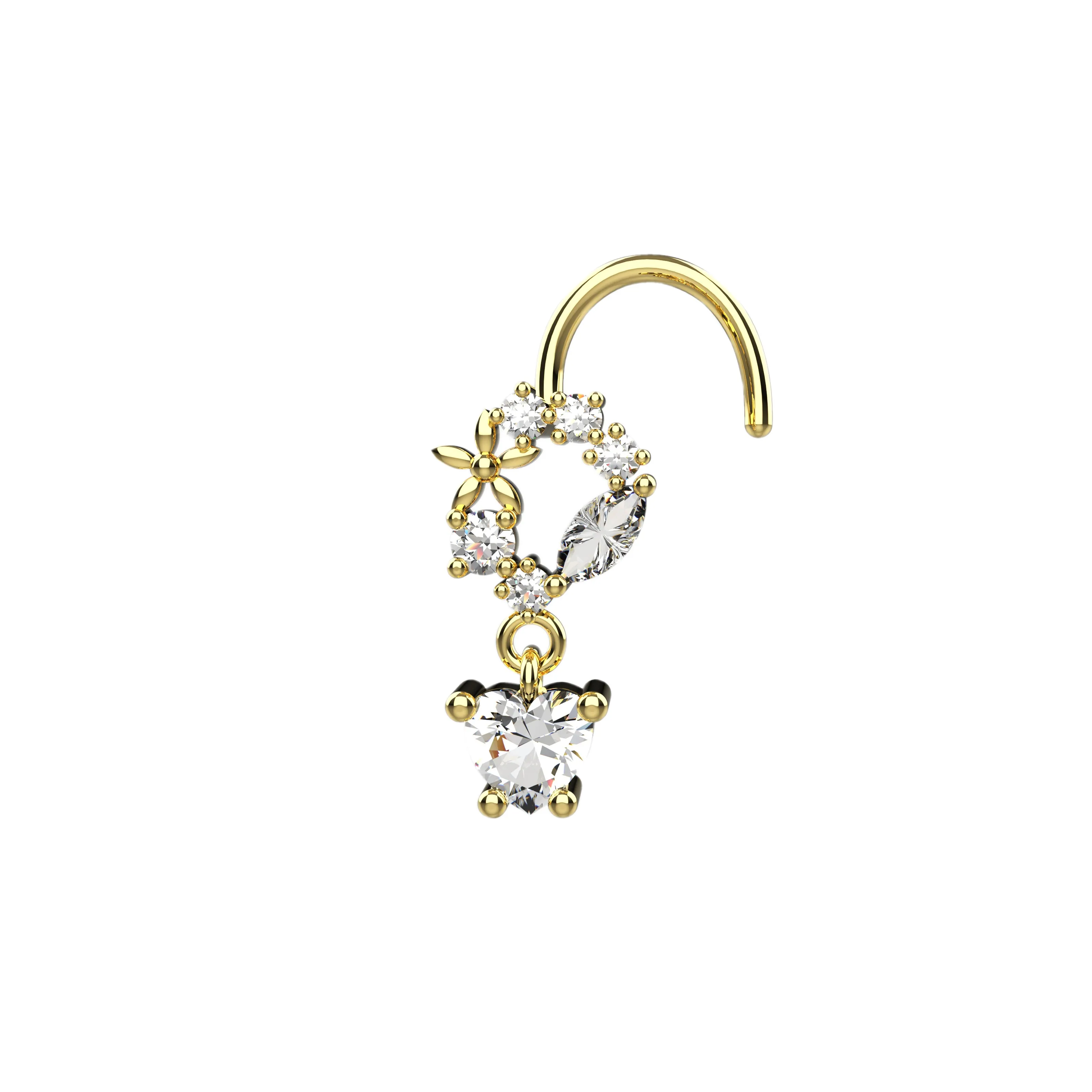 diamond nose stud & dangle nose ring gold nose jewelry