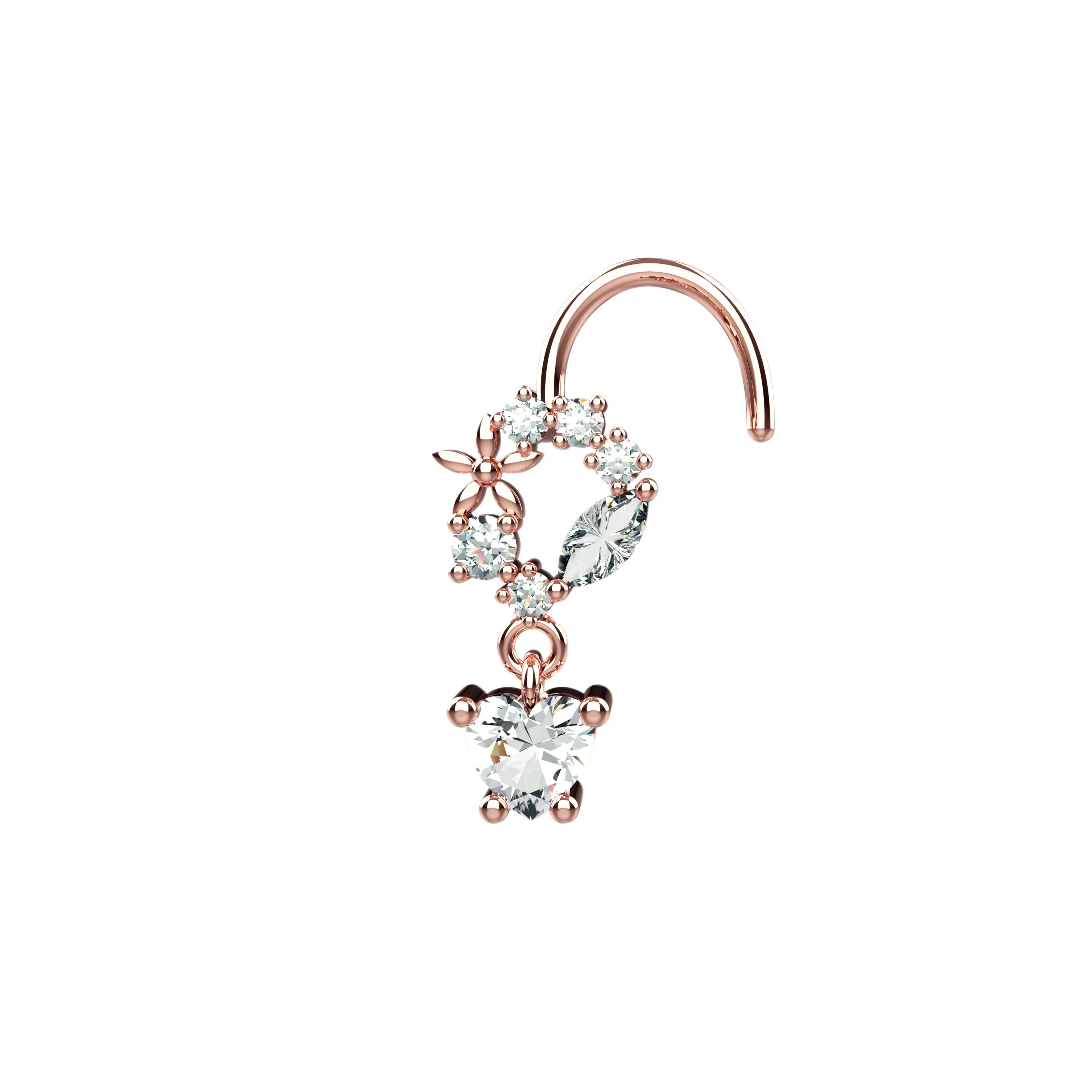 diamond nose stud & dangle nose ring gold nose jewelry