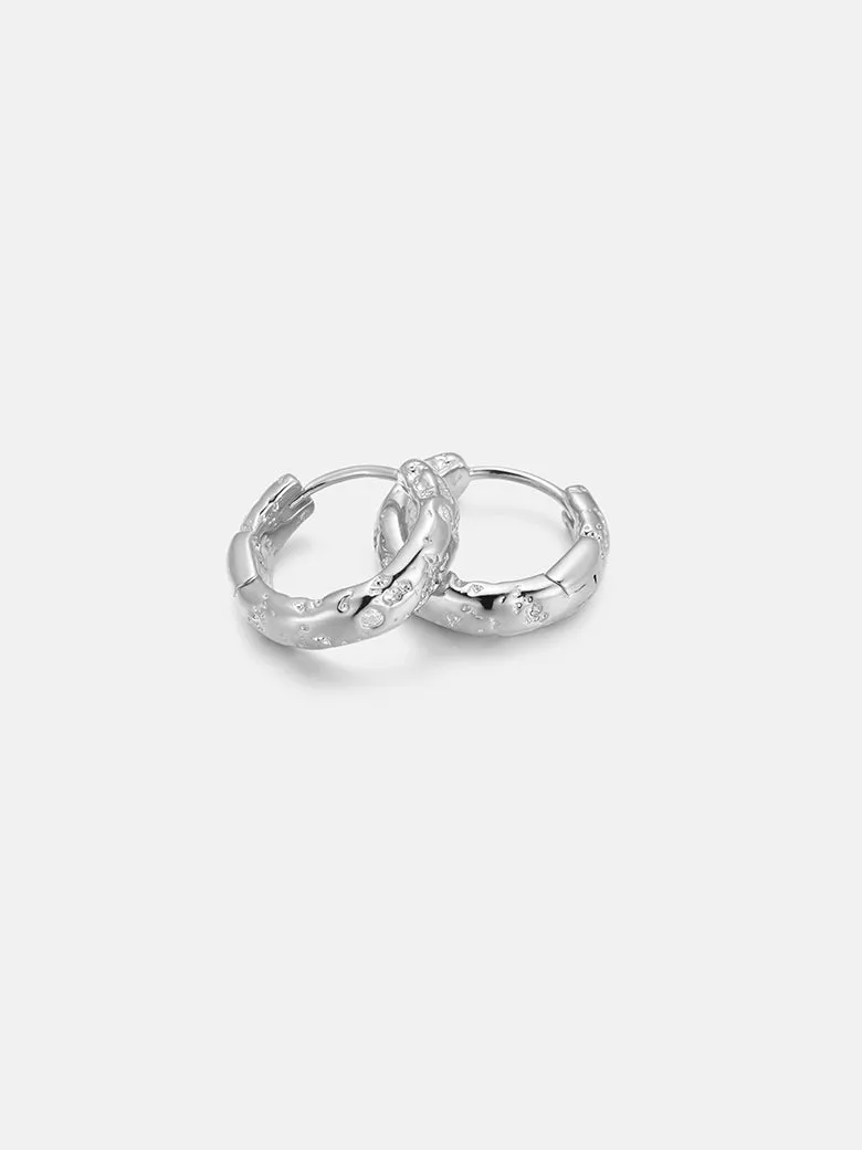Diamond Starlit Silver Hoop Earrings