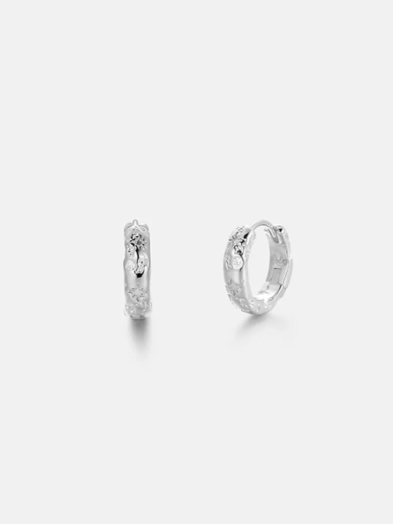 Diamond Starlit Silver Hoop Earrings