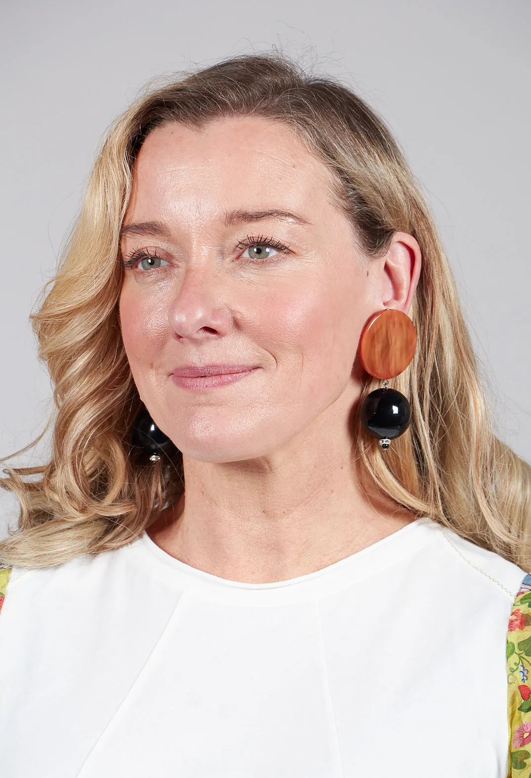 Double Part Circular Earrings in Amber
