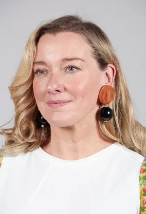 Double Part Circular Earrings in Amber