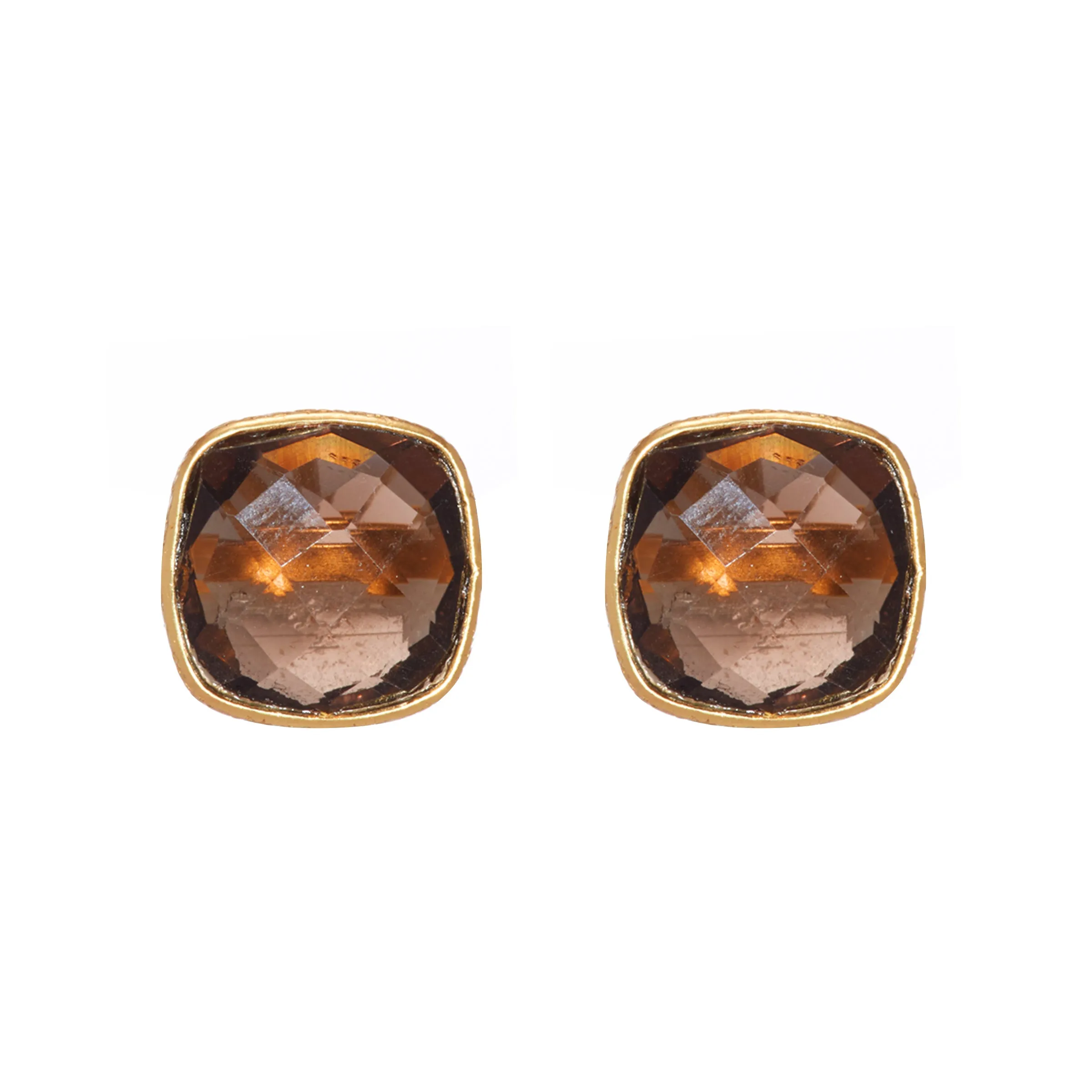 Earrings - Cushion Cut Smoky Quartz Studs