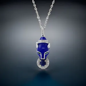 E.H. Collection Sapphire Diamond and Blue Enamel Panther Pendant with Chain 12933